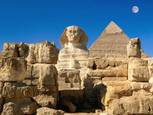 Обои для рабочего стола - большой сфинкс и пирамида Хефрена. Пирамида Хефрена в Египте, Большой Сфинкс обои, картинки.